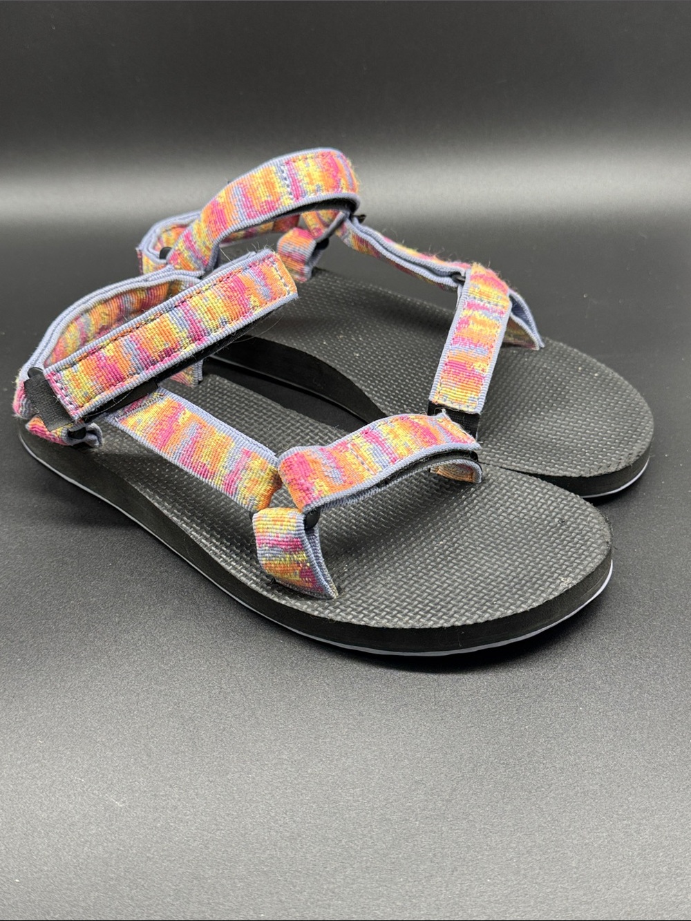 Teva Women's Black Sandals with Multicolor Pink-Orange-Purple Straps Sz 8